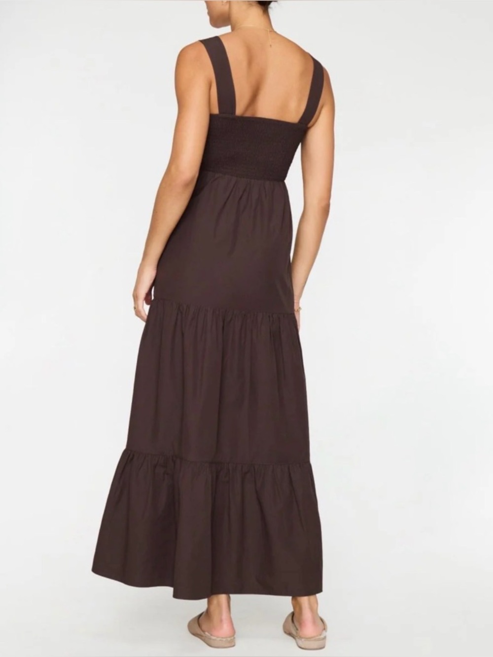 Summertime Resort Ready Smocked Brown Feminine 3Tired Silhouette Maxi DressSmall - Picture 4 of 15